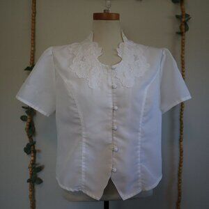 Elisabeth Williams Vintage Floral Embroidered Collar Button Down Blouse Size Med